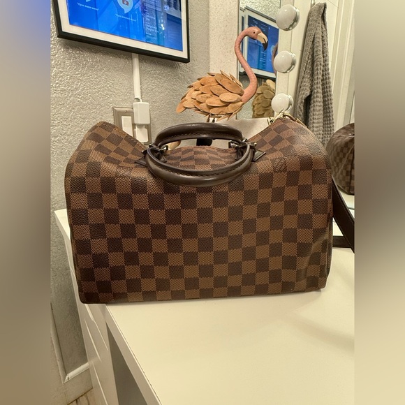 LV Speedy 30 Bandouliere Damier Ebene Shoulder Bag Brown. - Picture 12 of 16